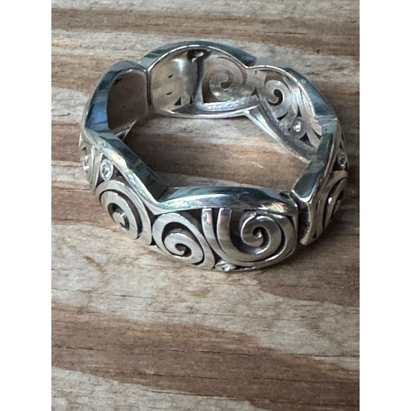 Brighton Silver Plated Hinged Bracelet With Engraved Swirl Design Clear Crystal - Picture 2 of 7